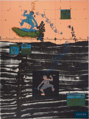 une image représentant un tableau où l'on voit un homme sur une planche de surf dans l'océan