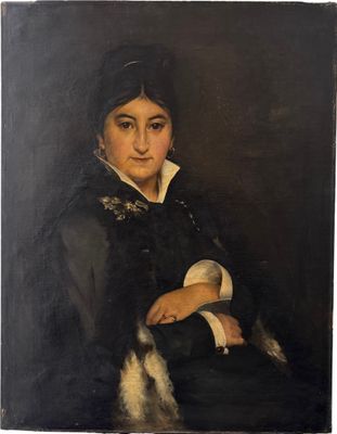 portrait of a woman in a black dress with a white collar