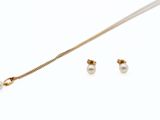 gold plated necklace and earring set with pearl beads