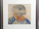 an image of a painting of a woman in a blue dress