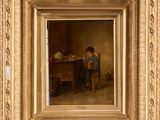 une peinture représentant un homme et une femme assis à une table