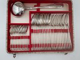 silverware in a red case with spoons, spoons, and spoon rest