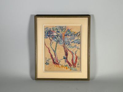 tableau représentant un arbre et un oiseau, encadré et accroché au mur