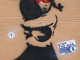 painting of a girl with a heart on a cardboard box with a sticker