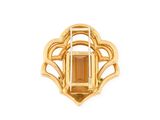 a close up of a gold broochle with a stone in it