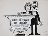 drawing of a cartoon of a man and a woman holding a sign