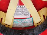 a close up of a helmet with a label on it