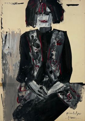 une image représentant un tableau d'une femme vêtue d'une tenue noire et blanche