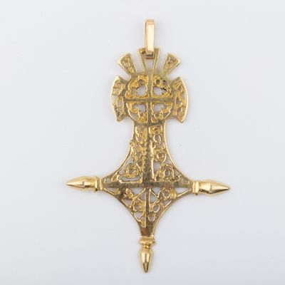 Pendentif croix or 18K, "Mekness" Travail Afrique du Nord Po… - Photo 1