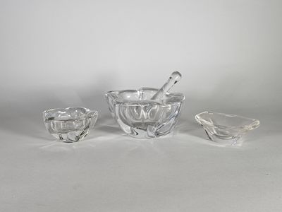 DAUM France. Important mortier avec son pilon en cristal (H : 9 cm - D