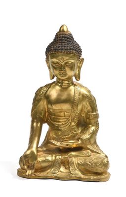 TIBET Sculpture de Bouddha en bronze doré assis en vajrasana…