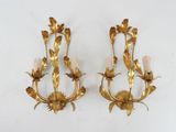 pair of antique brass wall sconces with flowers and leaves