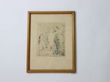 framed drawing of a man and a woman standing in front of a white wall