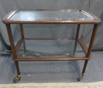 Desserte roulante italienne à 2 niveaux en bois exotique ver…