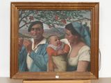 a painting of a man holding a baby and a woman holding a baby