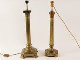 pair of antique brass column lamps with glass shades