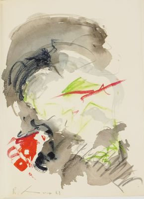 an image of a painting of a woman with a red umbrella
