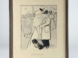 drawing of a man and a woman hugging in a room