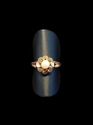 Bague en or jaune 18k (AC) en forme de fleur stylisée sertis… - Photo 1