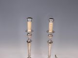 pair of silver plated candlesticks with glass holders