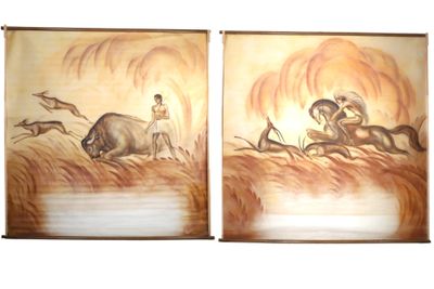 Importante Paire DE Tableaux DÉCoratifs "AllÉGorie DE LA Cha…