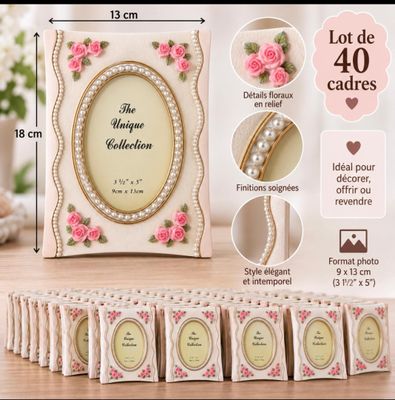 picture frame with pink roses and pearls on it and a lot of cards in front of it