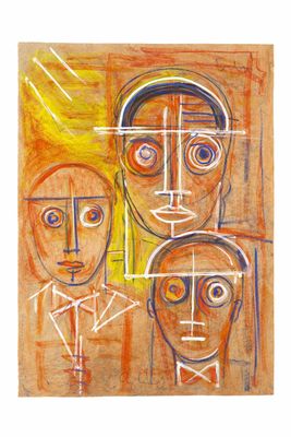 an image of a painting of three people with different faces