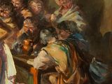 a painting of a group of people sitting around a table