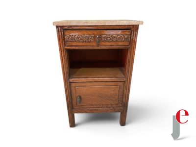 a small wooden table with a drawer on top of it