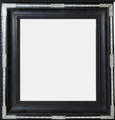 un cadre photo noir avec un fond blanc et une bordure argentée