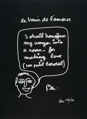 un dessin en noir et blanc représentant un homme avec une bulle au-dessus de la tête