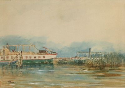une aquarelle d'un bateau sur l'eau