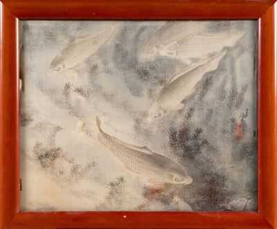 a picture of a painting of two fish in the water