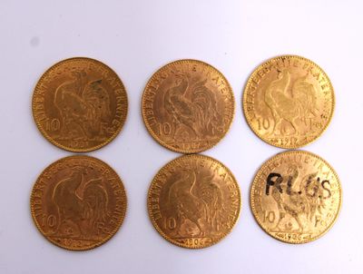 six different types of gold coins with the names of different countries