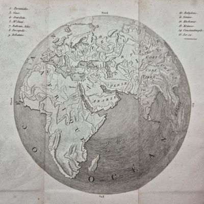 an old map of the world with a map of the continents