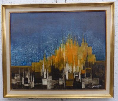un tableau accroché au mur d'un immeuble