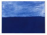 une peinture abstraite en bleu et blanc sur fond blanc