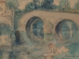 une aquarelle représentant un homme et une femme sur un bateau