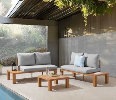 Salon de jardin canapé d'angle SANA - Aluminium effet bois -… - Photo 1