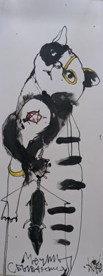 un dessin représentant un chat assis sur une table