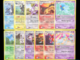 several pokemon cards on a black background with a yellow border