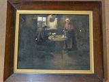 painting of a man and woman sitting at a table in a room