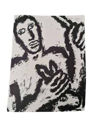 une image représentant un dessin en noir et blanc d'un homme tenant un chat