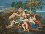 an image of a painting of a group of people in a wooded area