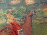 a painting of a man riding a horse in a field