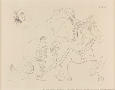 an image of a drawing of a man on a horse and a woman on a horse