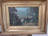 a picture of a painting of a group of people on a street