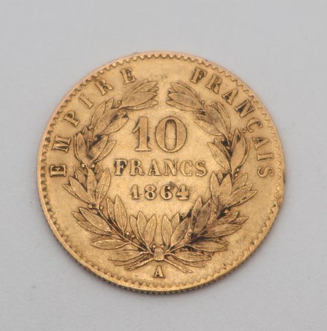 Pièce de monnaie en or à valeur faciale de dix francs 1864. Frais...