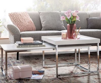 Lot de 2 tables basses design blanc et argent, Dimensions de…