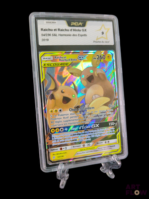 a close up of a pokemon card in a plastic holder